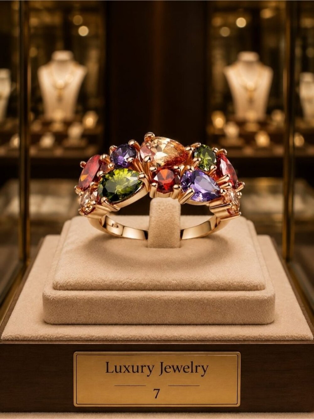 Multi-Gemstone Rose Gold Tonr Cocktail Ring in Mixed Colors